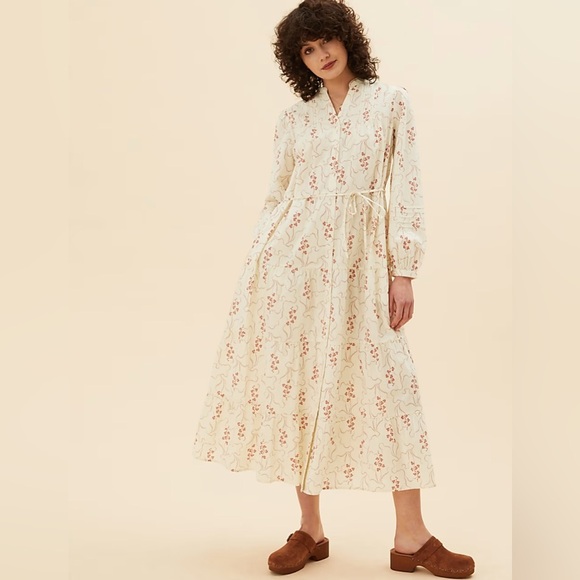 PER UNA - Pure Cotton Floral Midaxi Shirt Dress sz 16 R - Picture 2 of 7